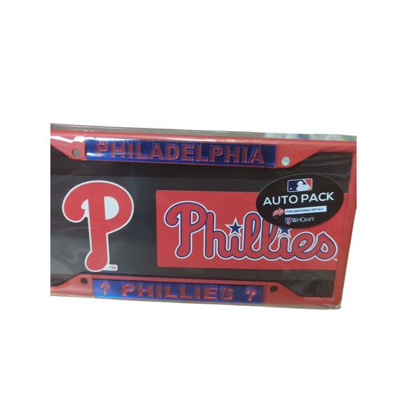 Philadelphia Phillies License Plate Holder Red NEW Set Includes 2 Decals - Picture 3 of 3